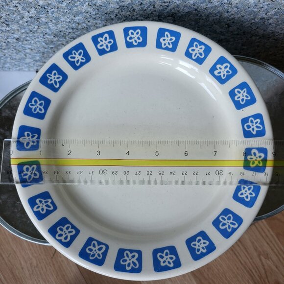 2 Vintage Romanian MCM Atomic Blue Flower 9" Dinner Plates - Picture 9 of 9